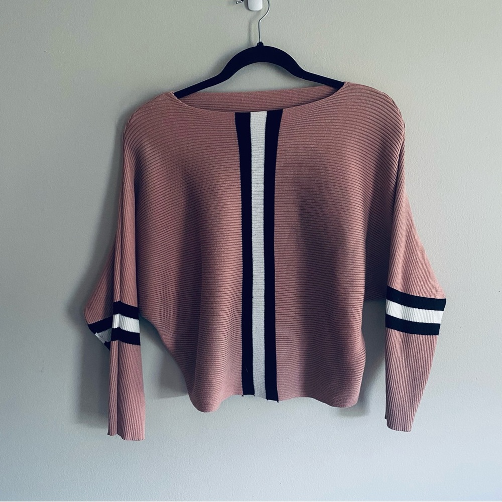 SHEIN Women's Blush Pink with Stripe Accent Long Sleeve Sweater Top Size Medium